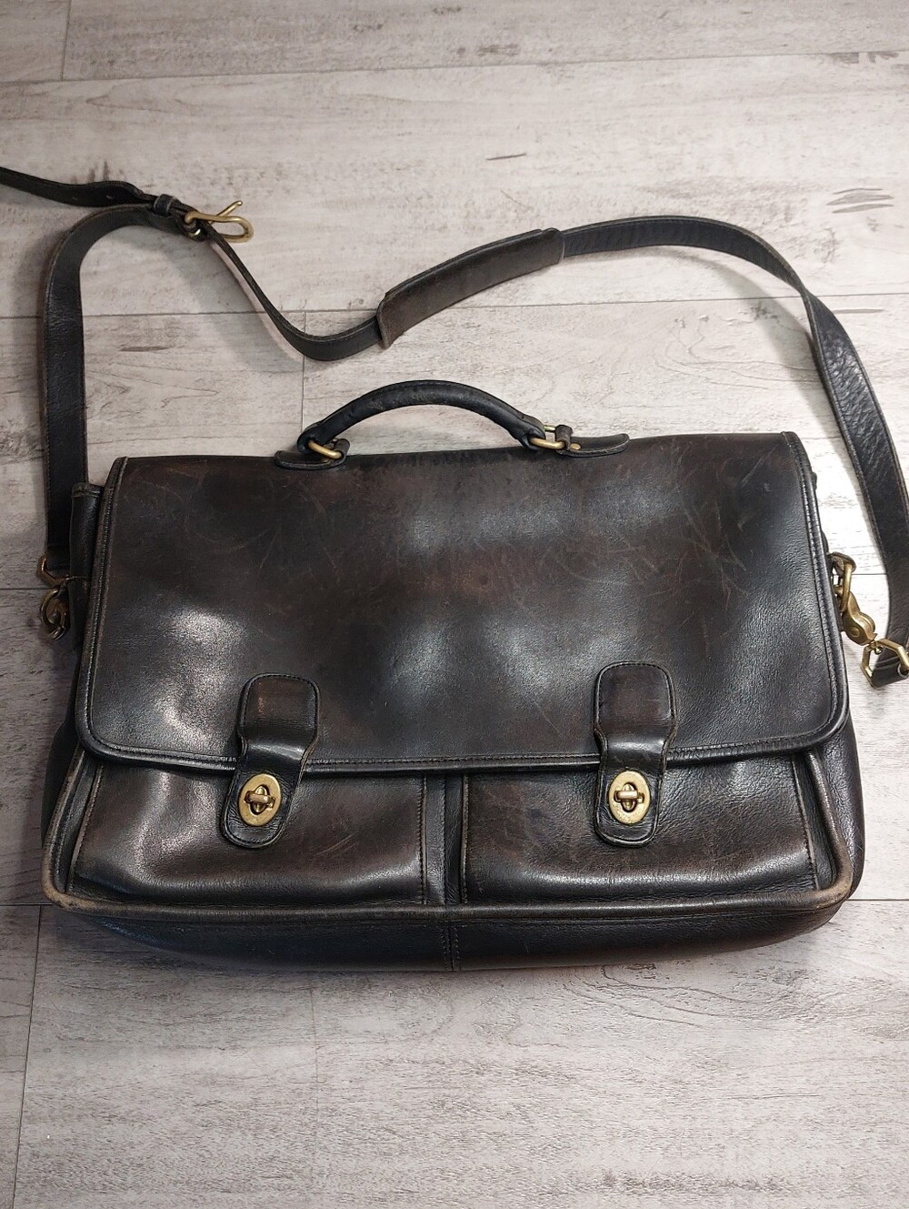 Vintage Coach 5275 Black Leather Briefcase Messenger Bag